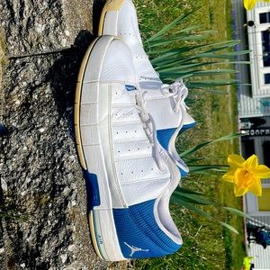 Blue and white air Jordans